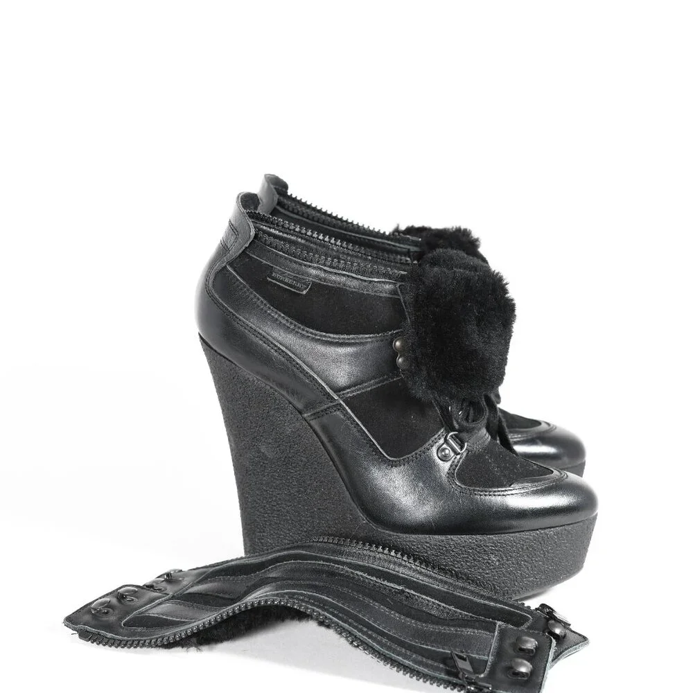 Burberry Black Leather Lace-Up Wedge Boots Women’s Size 38 - Picture 15 of 16